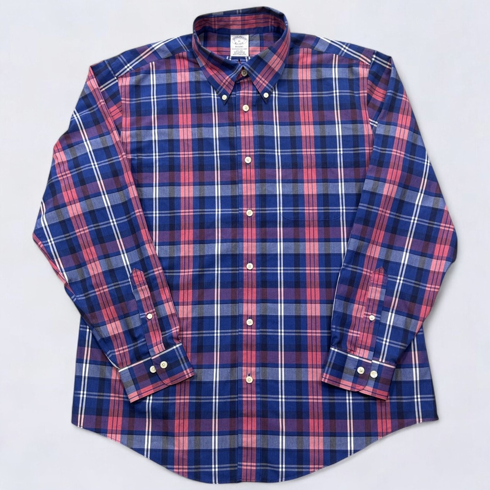 Brooks Brothers Shirt Men's XL Blue Regent Plaid Button Down Long Sleeve Preppy